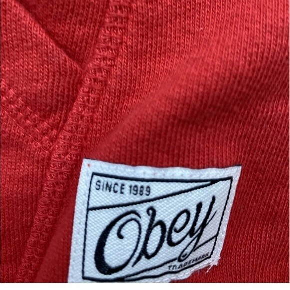 Obey Red Pullover Sweater Women Sweatshirt Long Sleeve Size Small - Picture 7 of 9